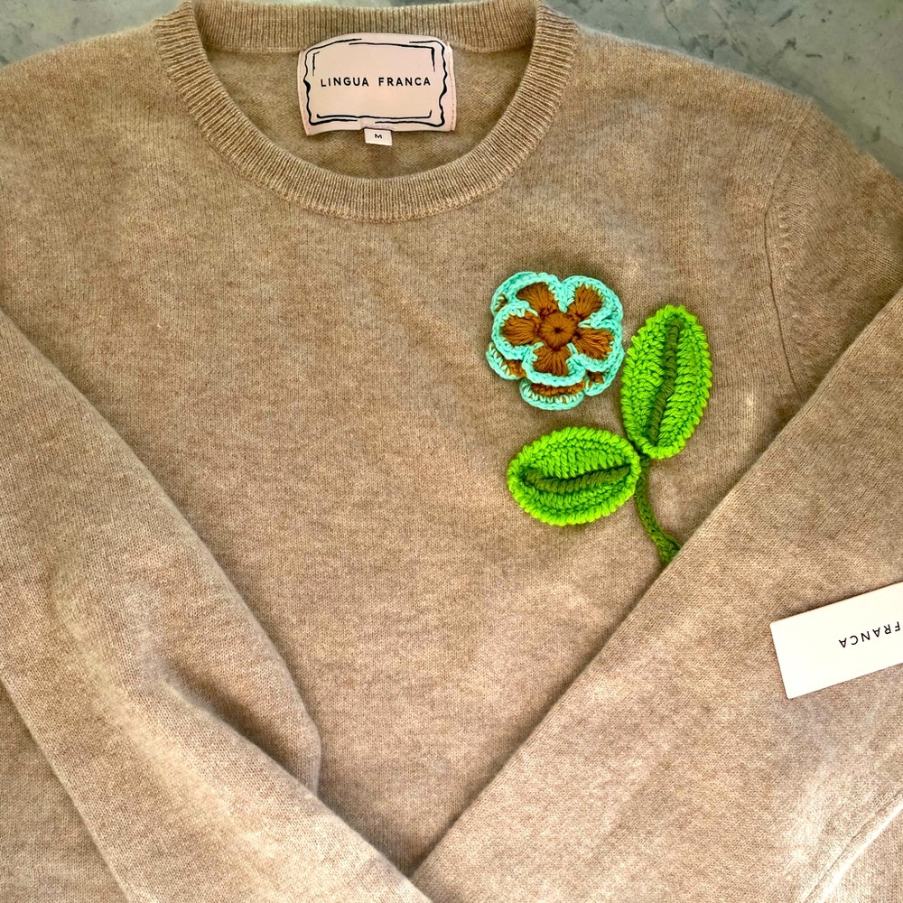 NWT Lingua Franca hand stitched cashmere sweater